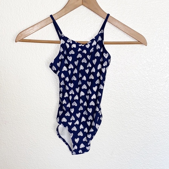 H&M Navy Blue Heart Print Girls One Piece Swimsuit - Picture 1 of 9